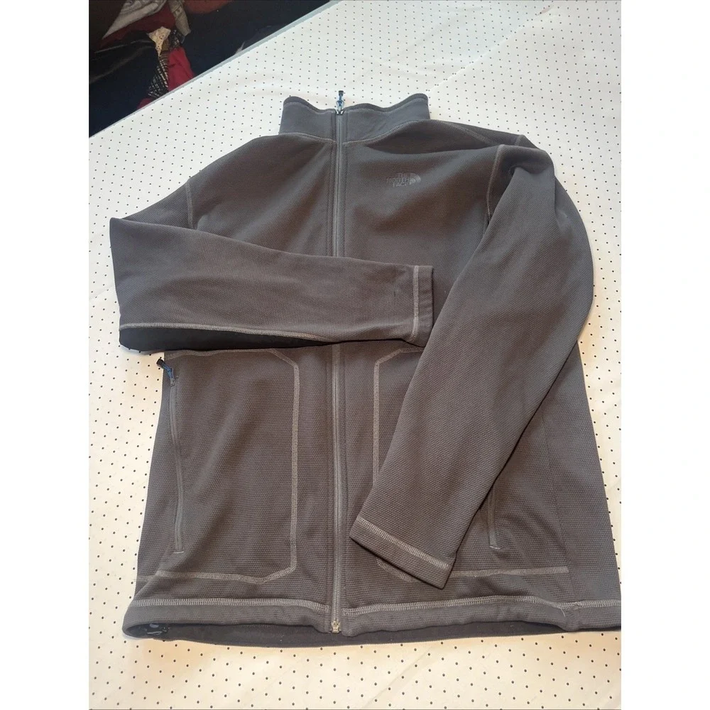 The North Face Men's Large Full Zip Grid Fleece Jacket Gray Black Performance